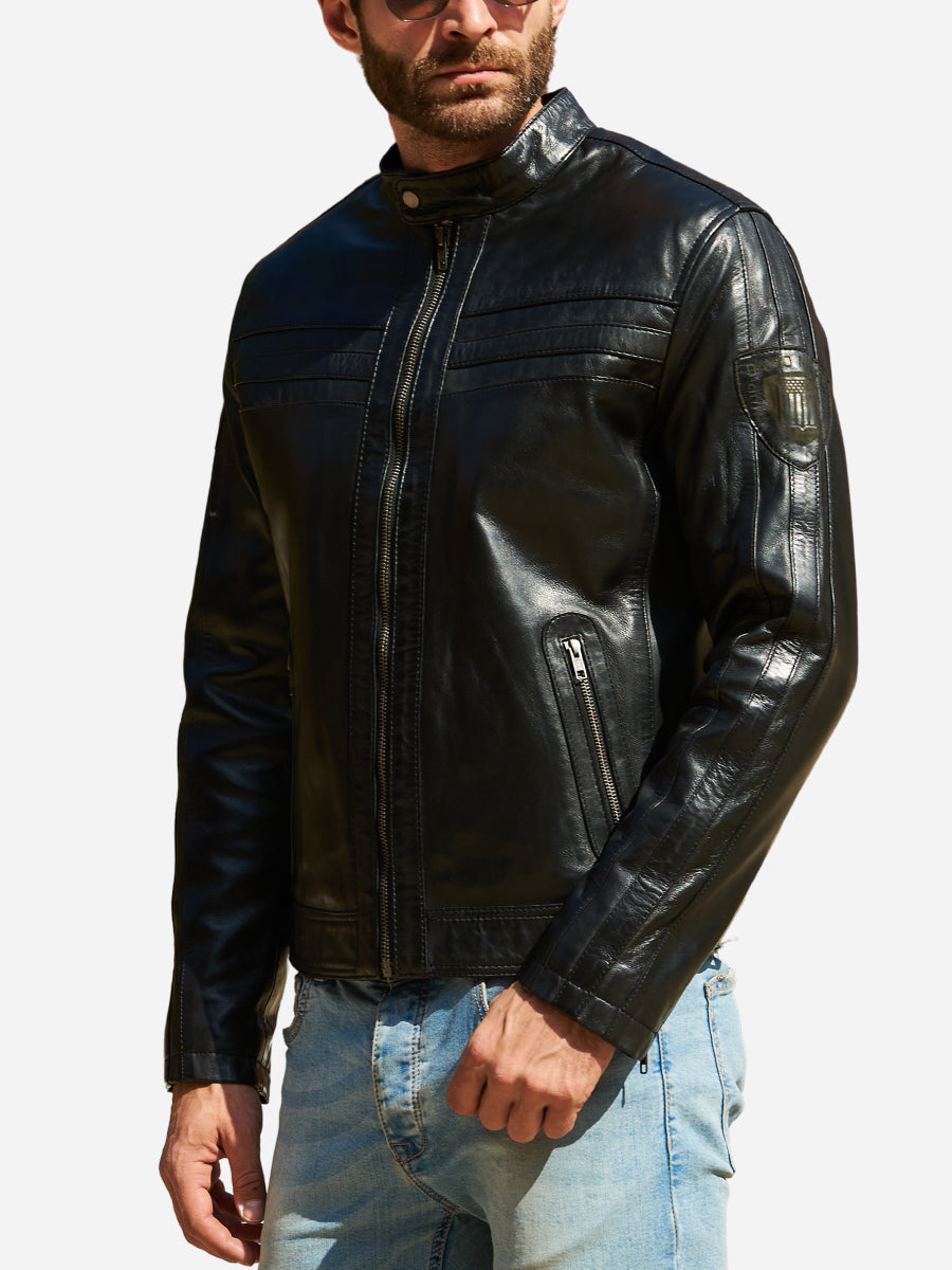Classic Motorcycle Black Leather Jacket main image 1