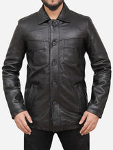Load image into Gallery viewer, Vintage Black Trucker Style Leather Jacket For men 
