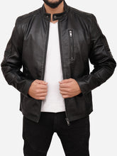 Load image into Gallery viewer, Men Black Motorcycle Leather Jacket
