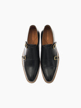 Load image into Gallery viewer, Black Double Buckle Cap Toe Dress Shoe
