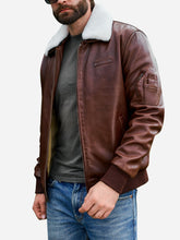 Load image into Gallery viewer, mens brown leather aviator jacket 
