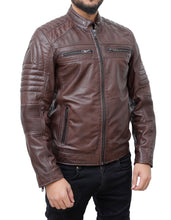 Load image into Gallery viewer, Men Padded Leather Motorcycle Jacket

