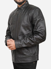 Load image into Gallery viewer, Men Quilted Cafe Racer Black Leather Jacket
