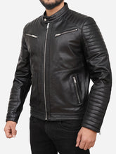 Load image into Gallery viewer, Quilted Black Motorcycle Leather Jacket for Men
