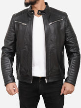 Load image into Gallery viewer, Men Black Quilted Moto Leather Jacket 
