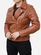 Load image into Gallery viewer, Real Distressed Brown Leather Racer Jacket For Women
