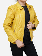 Load image into Gallery viewer, Women Fitted Style Yellow Motorbike Jacket
