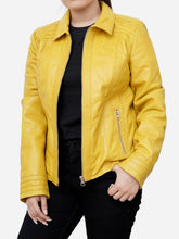 Load image into Gallery viewer, Miranda Fitted Yellow Motorbike Jacket
