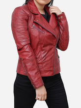 Load image into Gallery viewer, Women Biker Wine Red Vintage Leather Jacket
