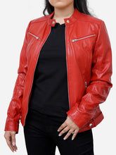 Load image into Gallery viewer, Valentina Cafe Racer Red Leather Motorcycle Jacket
