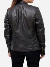 Load image into Gallery viewer, Women Sheepskin Black Quilted Classic Leather Motorcycle Jacket 
