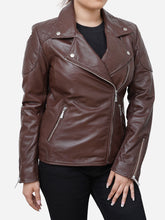 Load image into Gallery viewer, Women Stylish Quilted Brown Biker Leather Jacket
