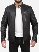 Load image into Gallery viewer, Black Mens Cafe Racer Motorcycle Jacket
