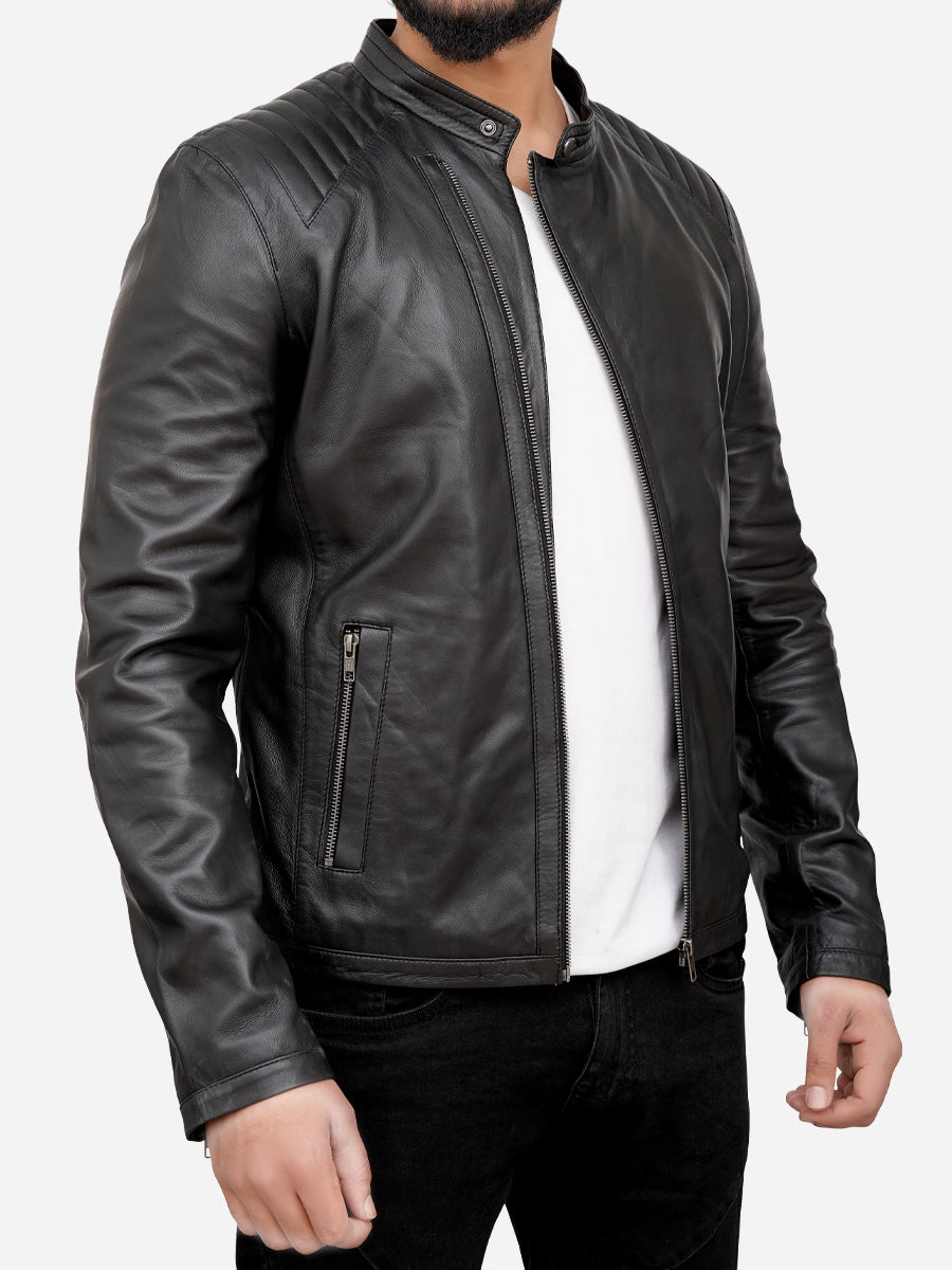 Titan Black Moto Biker Real Leather Jacket