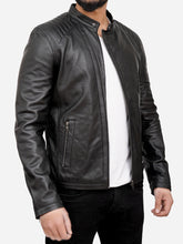 Load image into Gallery viewer, Motorcycle Black Genuine Leather Jacket For Men
