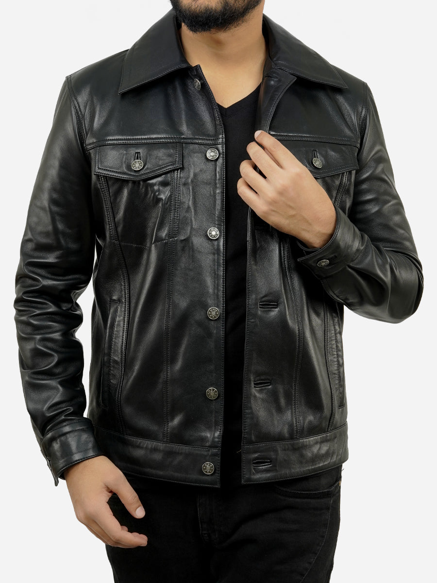Trucker Leather Jacket Mens Black Trucker Jacket
