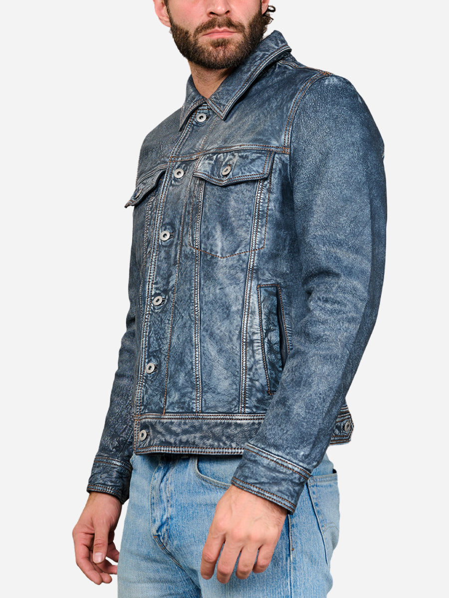 Peter Sign Hudson Trucker Blue Leather Jacket | Peter Sign