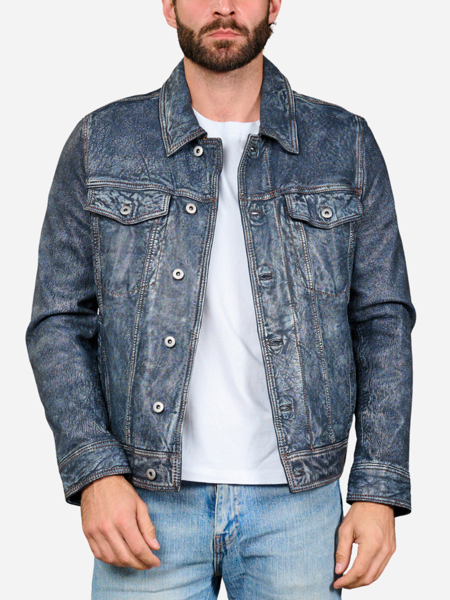 Hudson Trucker Blue Leather Jacket | Peter Sign