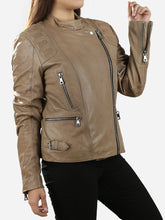 Load image into Gallery viewer, Beige Leather Biker Jacket For Women
