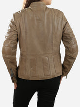 Load image into Gallery viewer, Real Leather Slim Fit Beige Biker Jacket For Women
