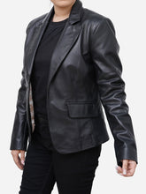 Load image into Gallery viewer, Women Casual Black Real Leather Blazer
