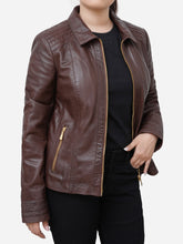 Load image into Gallery viewer, Slim Fit Women Chocolate Brown Leather Jacket
