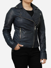Load image into Gallery viewer, Classic Black Biker Women Leather Motorcycle Jacket
