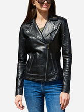 Load image into Gallery viewer, Women Casual Black Leather Motorcycle Jacket
