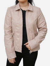 Load image into Gallery viewer, Slim Fit Women Light Pink Leather Jacket 
