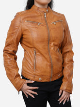 Load image into Gallery viewer, Distressed Brown Leather Biker Jacket
