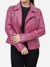 Load image into Gallery viewer, Casual Slim Fit Real Leather Pink Biker Leather Jacket
