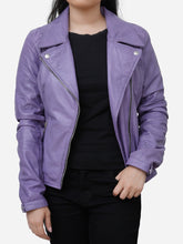 Load image into Gallery viewer, Aurora Slim Fit Purple Real Leather Moto Jacket
