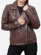 Load image into Gallery viewer, Hailey Stylish Brown Biker Leather Jacket
