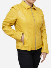 Load image into Gallery viewer, Fitted Style Yellow Motorbike Jacket For Women
