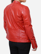 Load image into Gallery viewer, Cafe Racer Red Vintage Leather Motorcycle Jacket For Women
