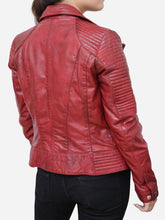 Load image into Gallery viewer, Biker Wine Red Vintage Leather Jacket Women
