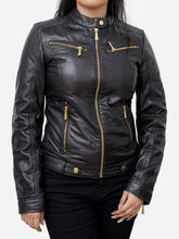 Load image into Gallery viewer, Maya Black Sheepskin Classic Moto Leather Jacket
