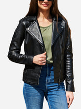 Load image into Gallery viewer, Alexandra Fitted Black Leather Motorcycle Jacket
