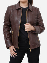 Load image into Gallery viewer, Women Slim Fit Chocolate Brown Leather Jacket
