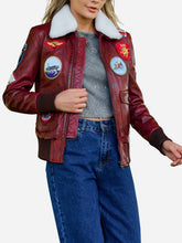Load image into Gallery viewer, Reddish Brown Flight Bomber Leather Jacket For Women

