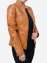 Load image into Gallery viewer, Distressed Brown Leather Biker Jacket For Women
