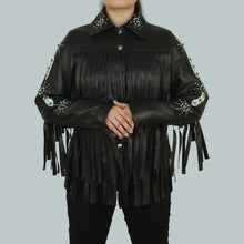 Load image into Gallery viewer, Emilia Cowgirl Black Fringe Leather Jacket
