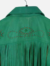 Load image into Gallery viewer, Cowgirl Vintage Green Fringe Leather Jacket
