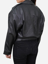 Load image into Gallery viewer, womens black leather motorcycle jacket
