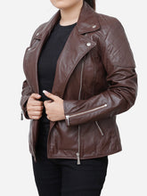 Load image into Gallery viewer, Women Stylish Brown Biker Leather Jacket
