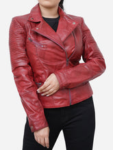 Load image into Gallery viewer, Women Quilted Wine Red Leather Jacket
