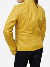 Load image into Gallery viewer, Women Real Sheepskin Stylish Yellow Leather Jacket
