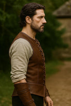Load image into Gallery viewer, Men's Medieval Leather Vest – Vintage Brown Renaissance Costume