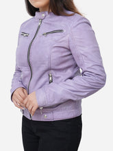 Load image into Gallery viewer, Casual Slim Fit Purple Leather Biker Jacket For Women 
