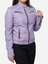 Load image into Gallery viewer, women Casual Slim Fit Purple Leather Biker Jacket
